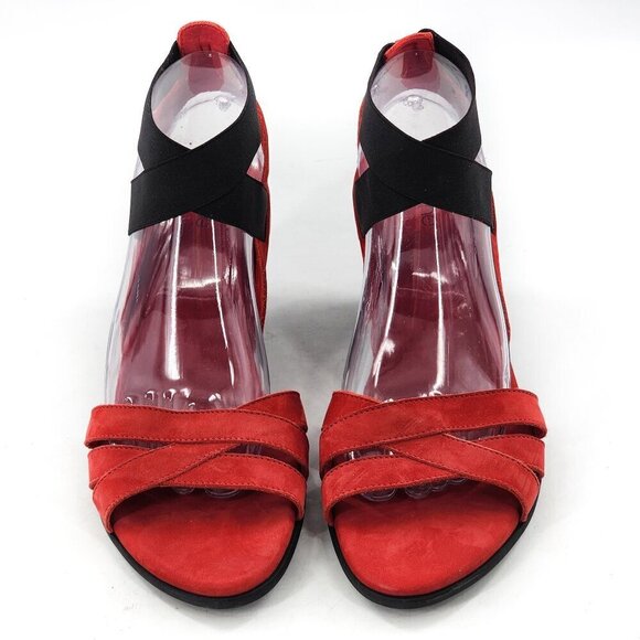 ARCHE NWOB Nubuck Leather Elastic Strap Sandals Red / Black - Picture 3 of 11